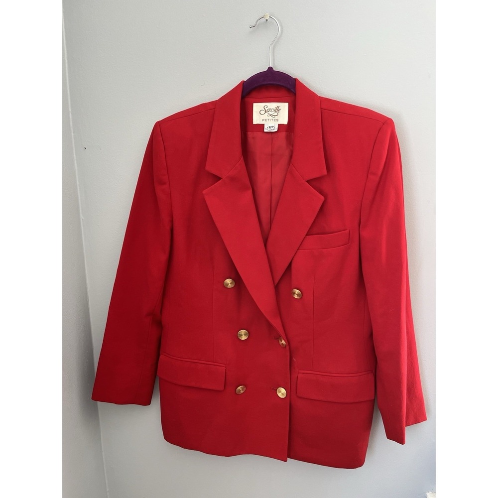 Saville Women's‎ Size 12P Vintage Blazer Jacket Red Gold Buttons 100% Wool Lined